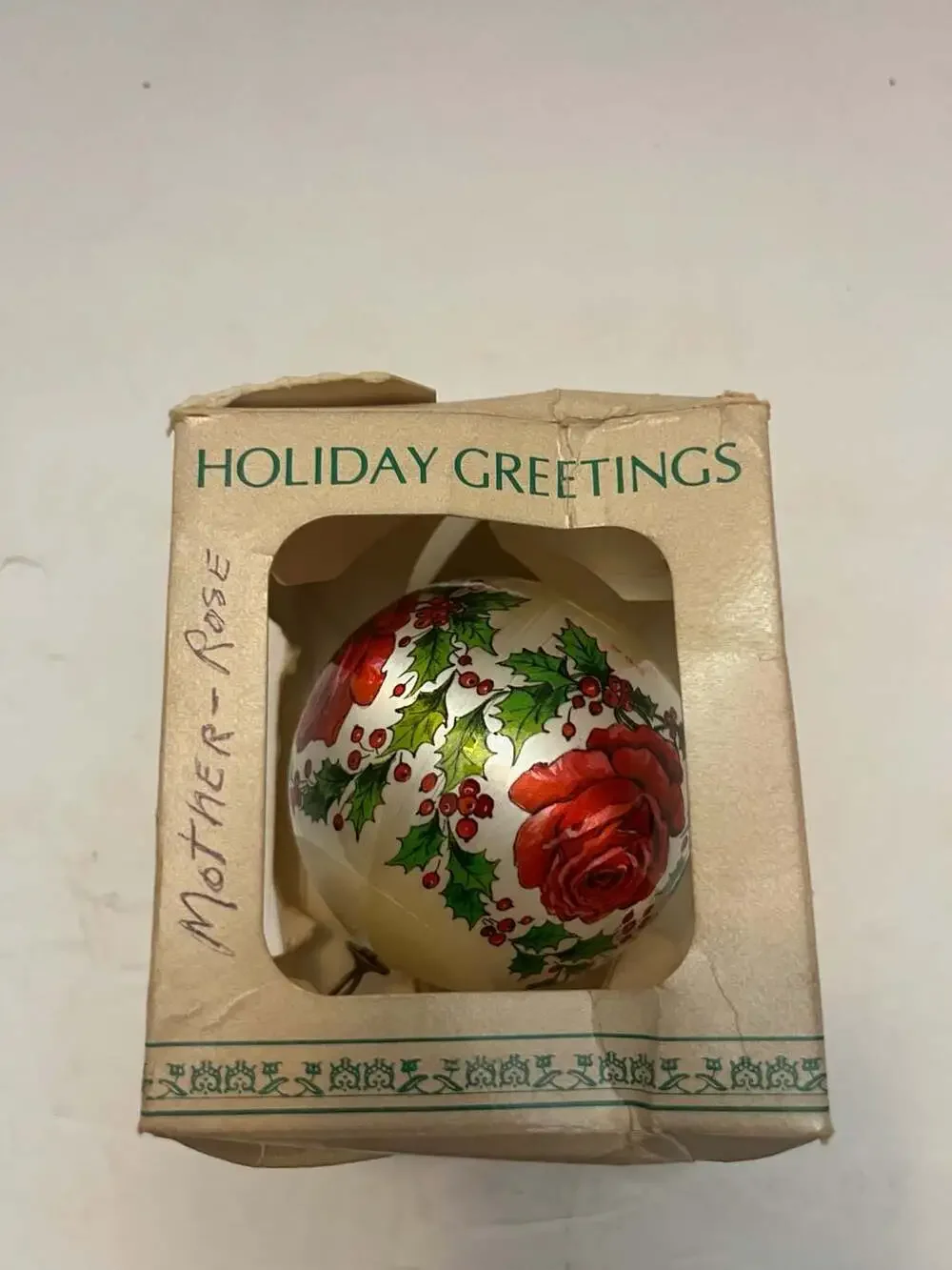 Vintage 1981 WWA Inc. Holiday Greetings Mother Satin Christmas Ball Ornament